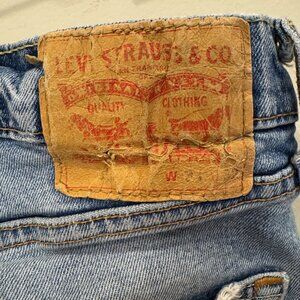 Levi’s W33 Light Wash Distressed Straight Leg Jeans – Raw Hem – Vintage Fade